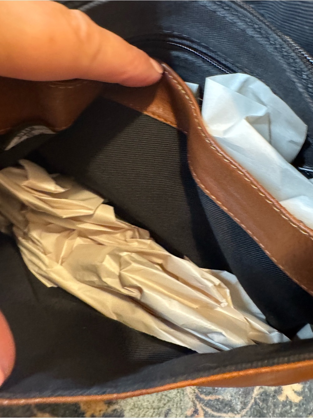 TravelSmith tan leather-trimmed black tote - Picture 8 of 11